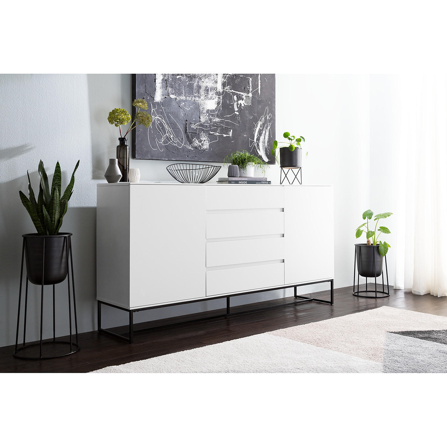 SIDEBOARD - Schwarz/Weiß, Holzwerkstoff (165/86/40cm) - home24