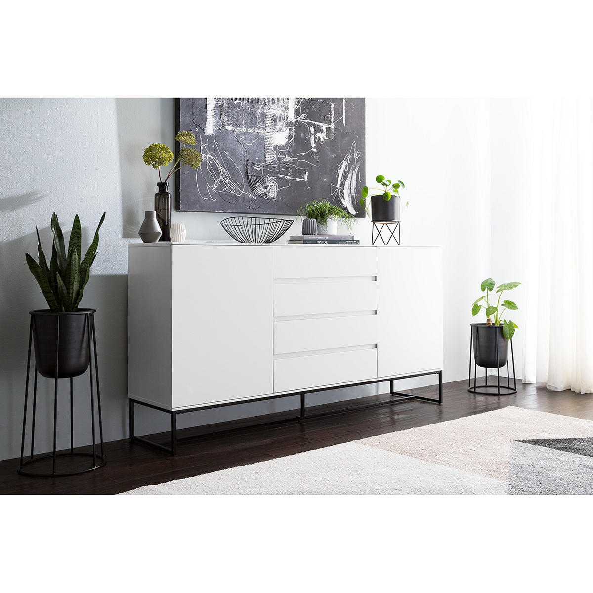 SIDEBOARD - Schwarz/Weiß, Holzwerkstoff (165/86/40cm) - home24