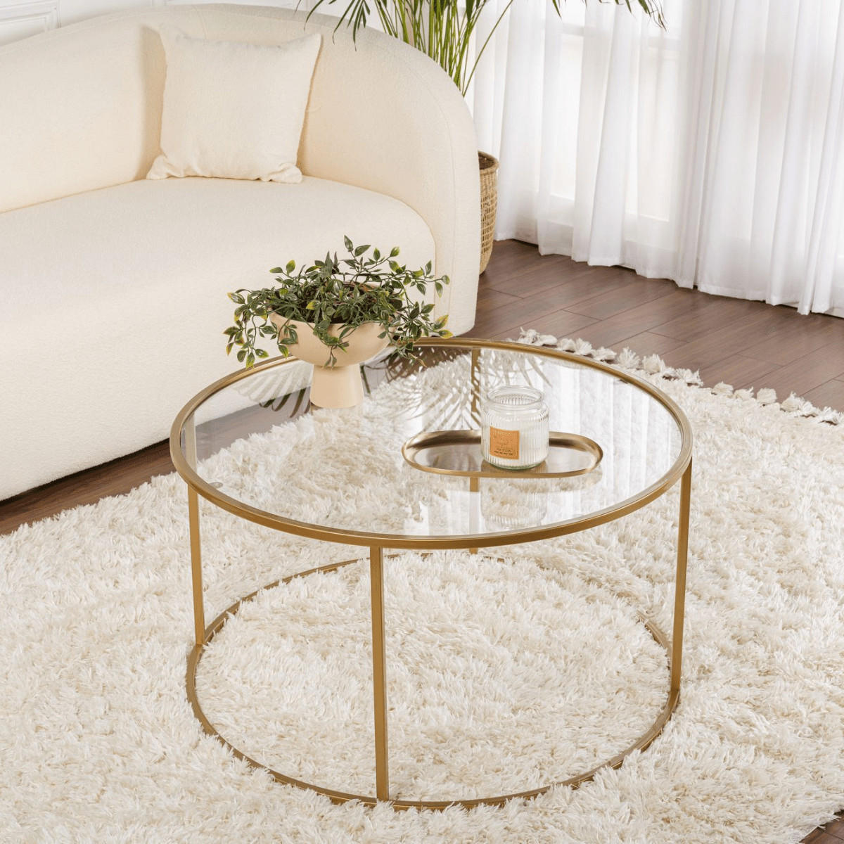COUCHTISCH mit Glasplatte 80/80/43 cm - Goldfarben, Metall (80/80/43cm) - Calicosy