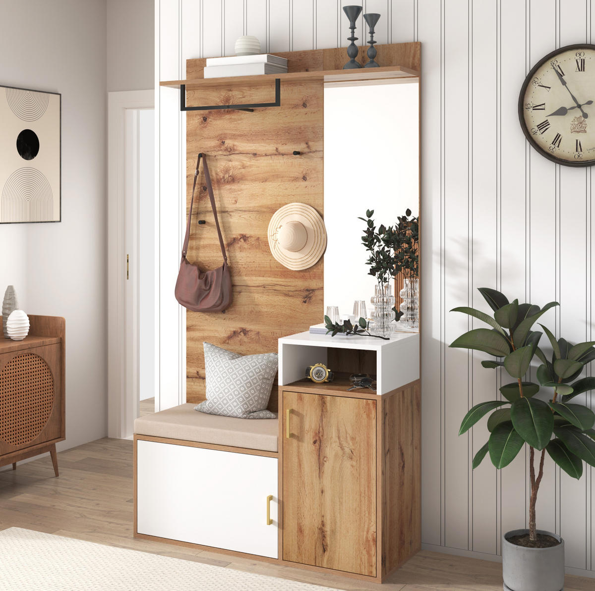 GARDEROBEN-SET mit Spiegel 105 x 40 x 190,5 cm Weiß Holzfarbe - Weiß, Holzwerkstoff (40/190.5/105cm) - Beauniv