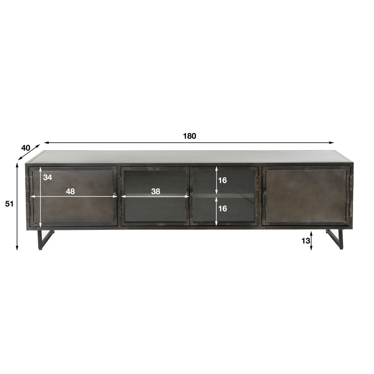 TV-MÖBEL Rift Schwarz 40/180/50 cm - Schwarz, Metall (180/50/40cm) - Hoyz Collection