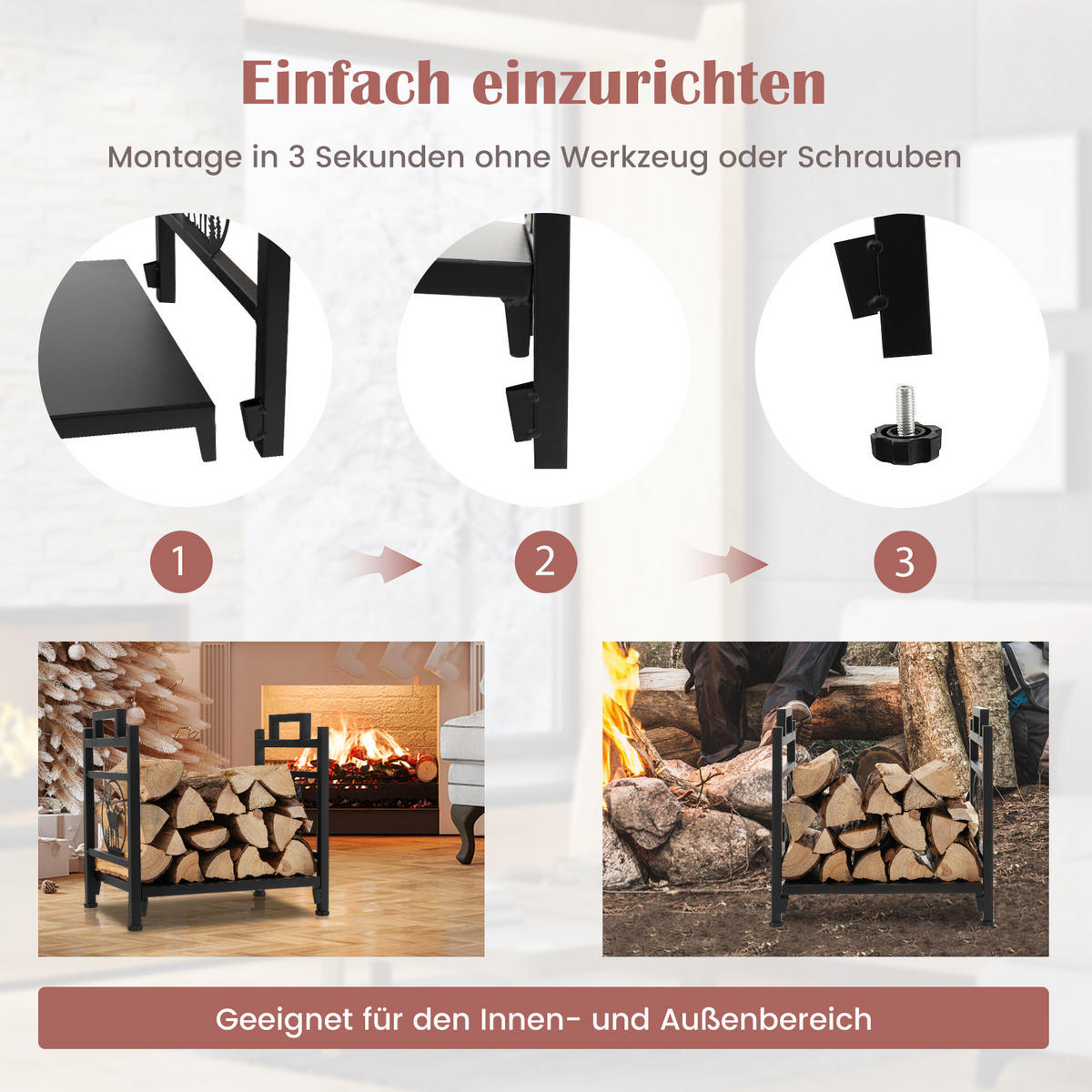 KAMINHOLZSTÄNDER Eisen Schwarz - Schwarz, Metall (33/45/46cm) - COSTWAY