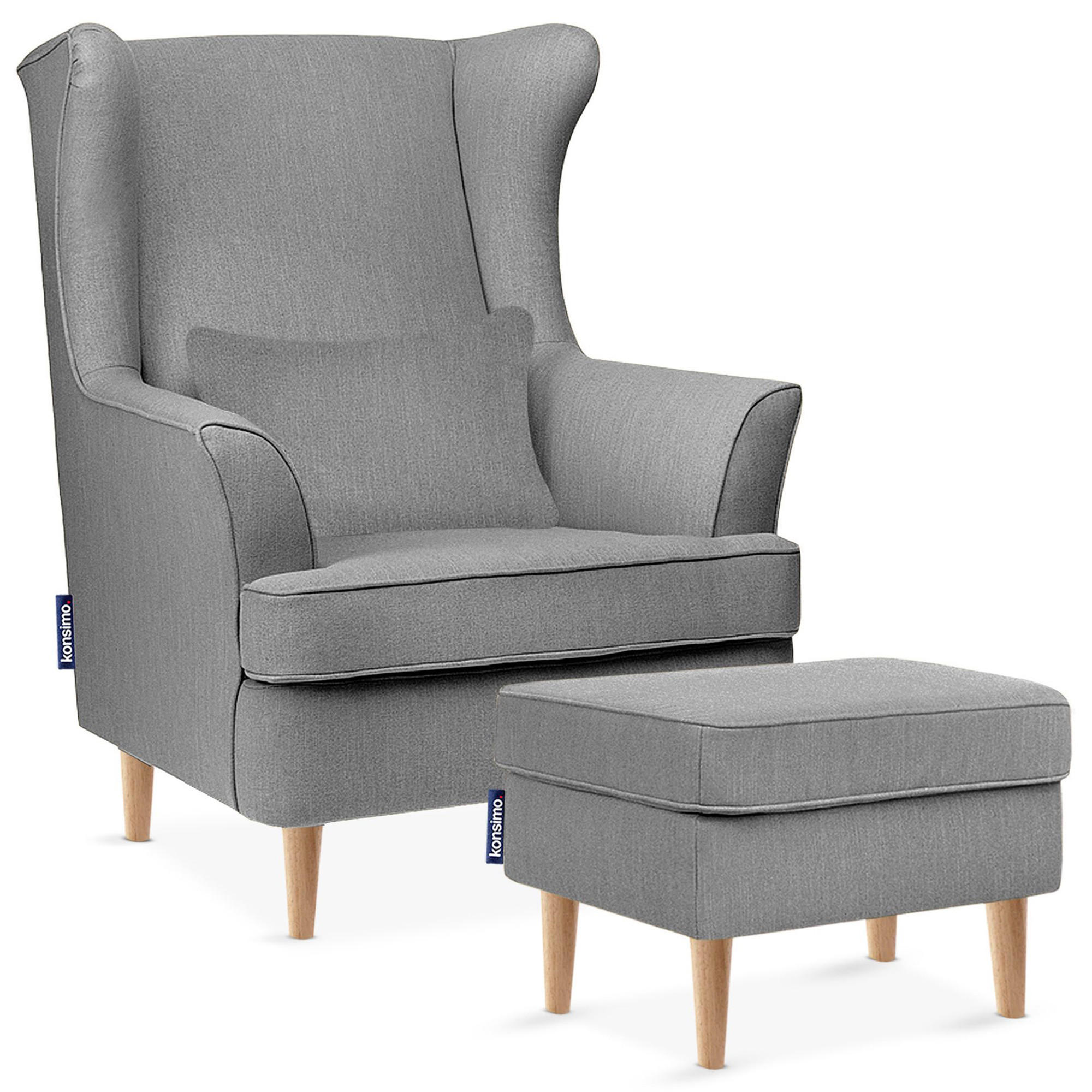 OHRENSESSEL STRALIS mit Sitzhocker, grau - Grau, Textil (82/108/80cm) - KONSIMO®