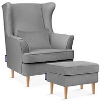 OHRENSESSEL STRALIS mit Sitzhocker, grau - Grau, Textil (82/108/80cm) - KONSIMO®