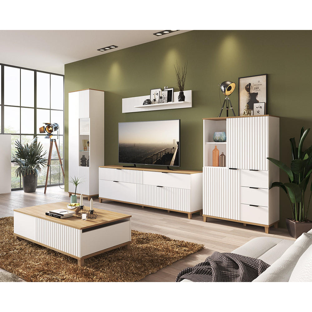 WOHNZIMMER-SET 5-TLG. Plymouth-129 - Weiß, Holzwerkstoff (370/208/40cm) - Lomado