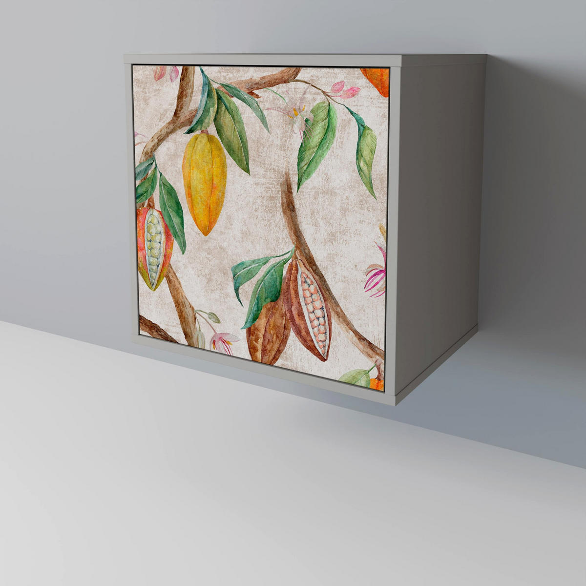 SIDEBOARD COCOA FRUITS, Grau, 57,5x42x77,5 cm, Schräge Buchenholzfüße - Buchefarben/Multicolor, Holzwerkstoff/Buchenholz (57.5/77.5/42cm) - SpaceRebels