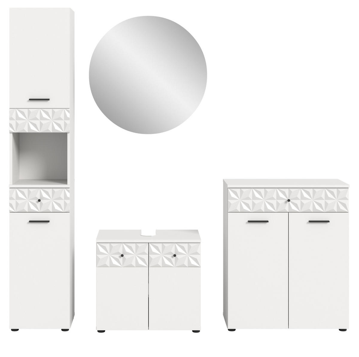 BADMÖBEL-SET weiß Hochglanz 4-teilig 200 cm, Komplettset mit 3D-Struktur - Weiß Hochglanz, Glas/Holzwerkstoff (205/187/37cm) - Inn.Furn