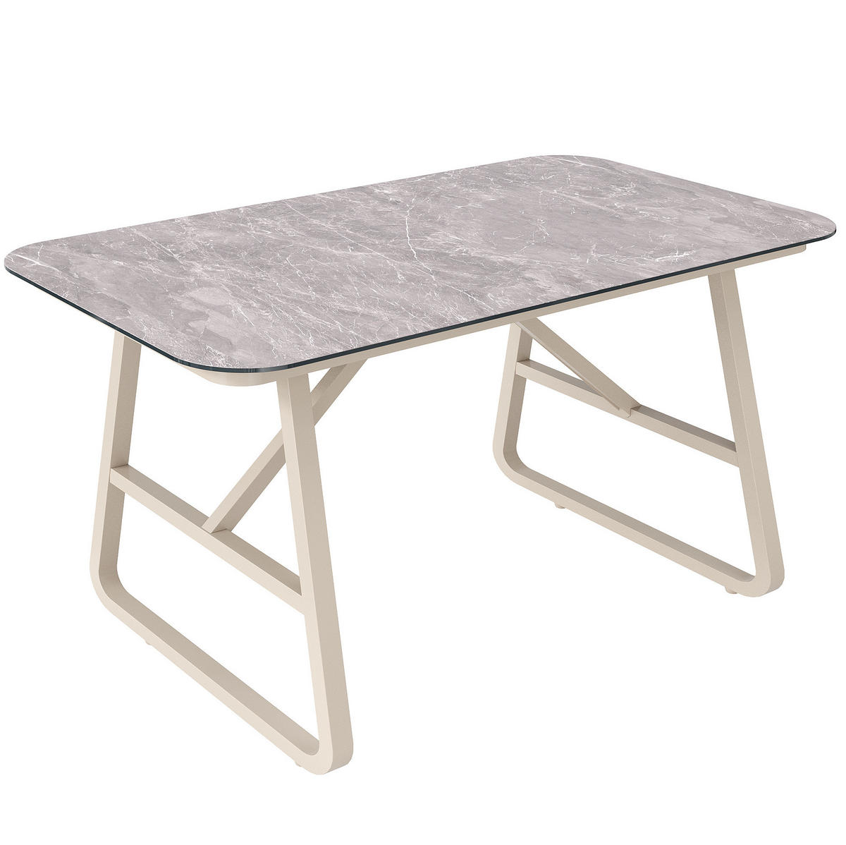 GARTENLOUNGE 178/61/76 cm beige aus PE-Rattan mit Tisch und waschbaren Kissen - Beige, Metall - OKWISH