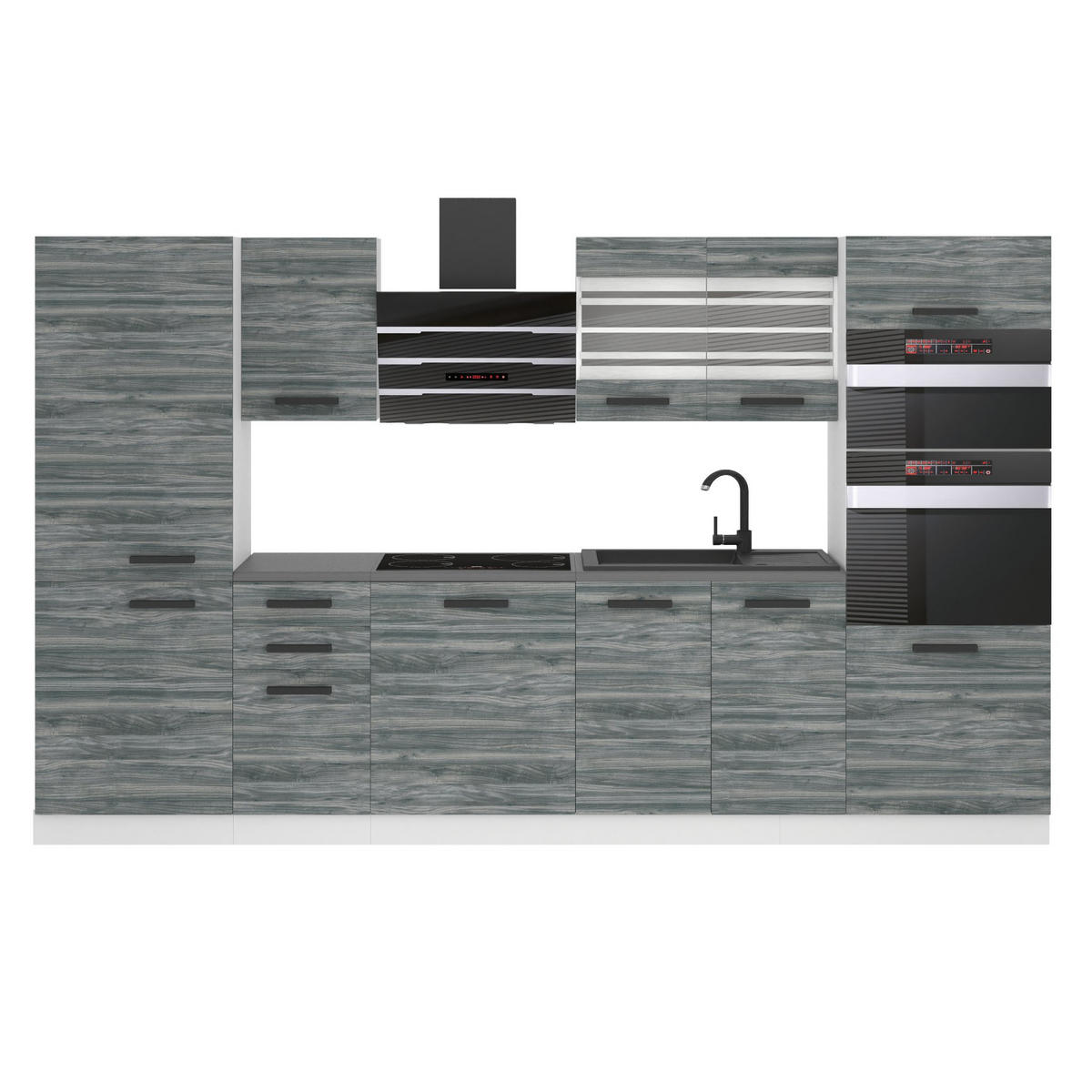 KÜCHENZEILE Mila 300 cm, ohne Arbeitsplatten, Glamour Wood - Grau, Holz (300/204/60cm) - B BELINI GROUP