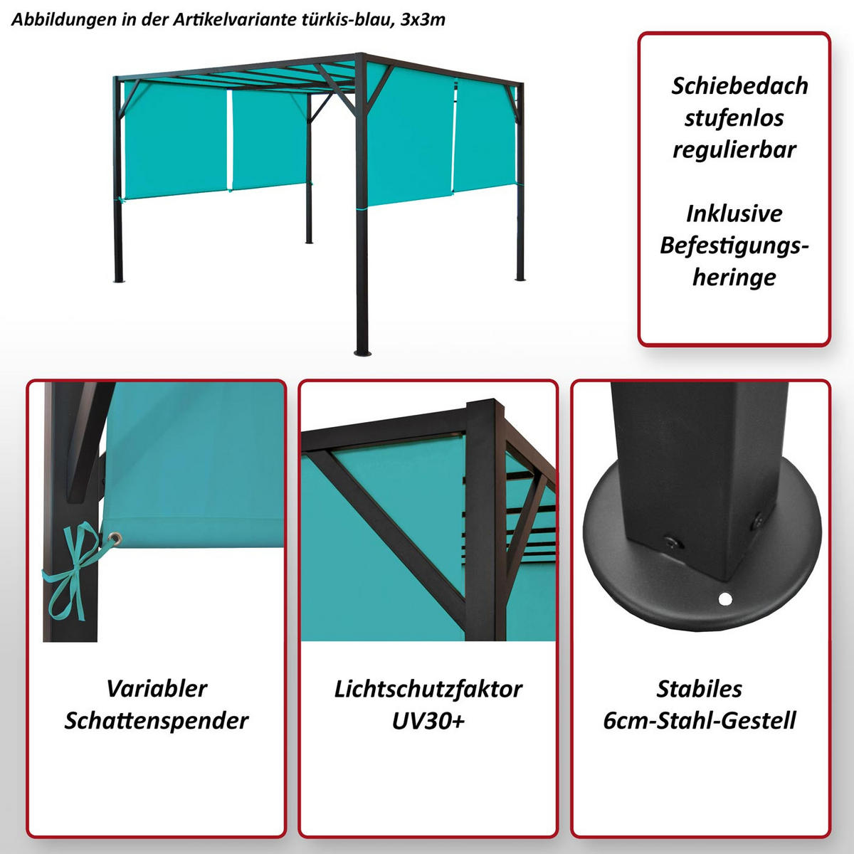 PERGOLA BEJA Türkis - Türkis, Metall (305/212/405cm) - MCW