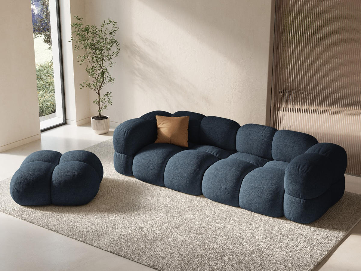 SOFA Loretto aus strukturiertem Stoff dunkelblau 4 Sitzplätze - Dunkelblau, Textil (100/68/250cm) - Cosmopolitan Design