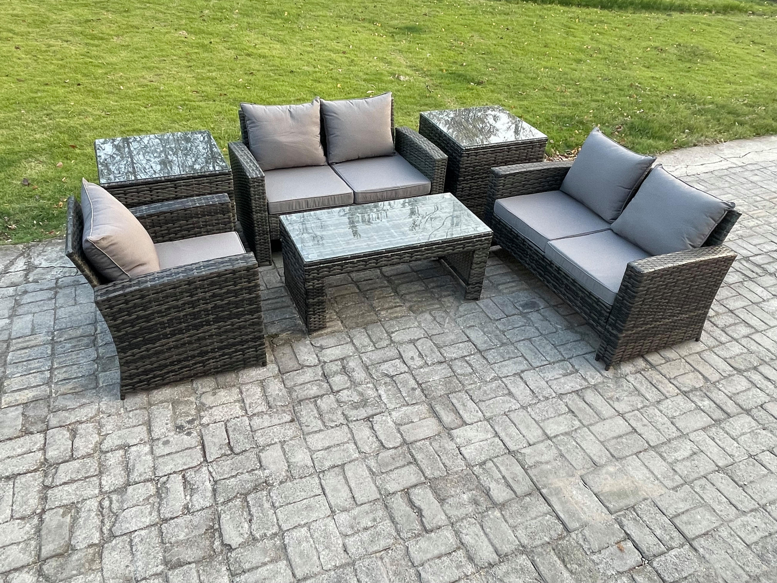 GARTENSOFA Hohe Rückenlehne Polyrattan Dunkelgrau 8-Sitzer - Dunkelgrau, Metall - Fimous