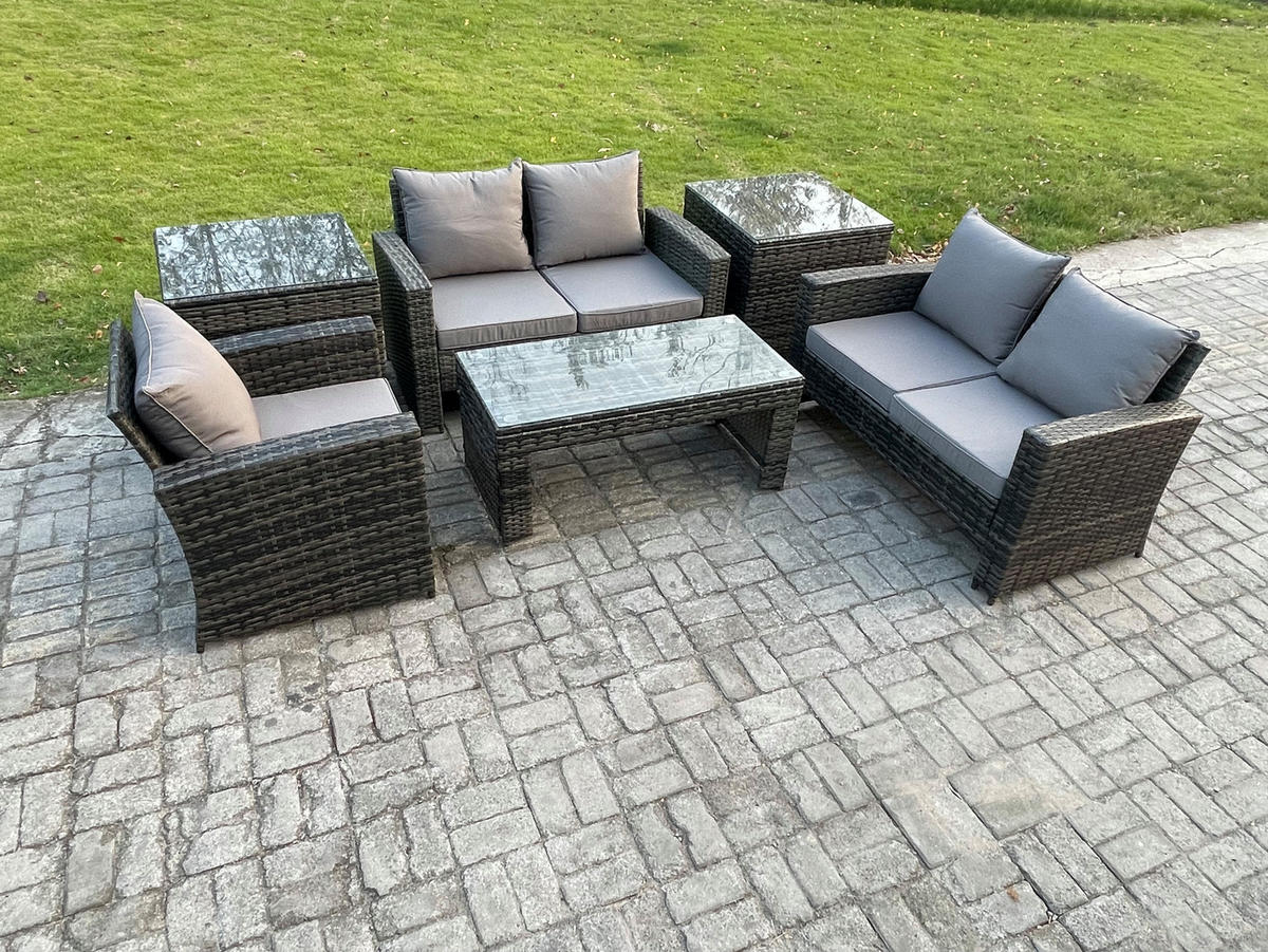 GARTENSOFA Hohe Rückenlehne Polyrattan Dunkelgrau 8-Sitzer - Dunkelgrau, Metall - Fimous