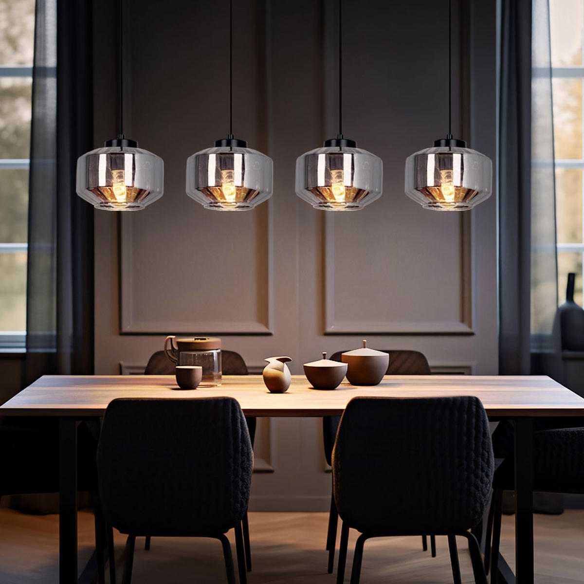 HÄNGELEUCHTE Metall Glas Schwarz - Schwarz, Glas (96/18/120cm) - Globo Lighting