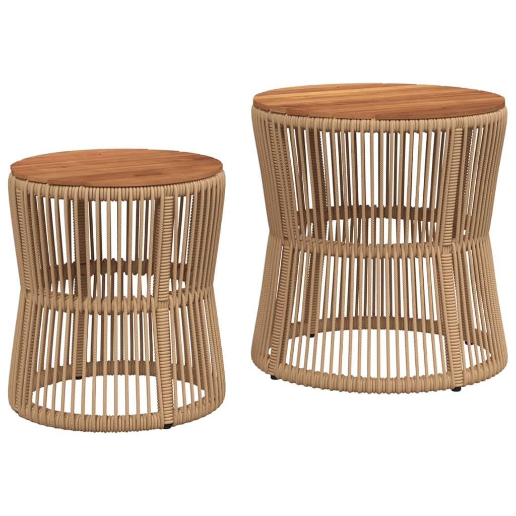 GARTEN-BEISTELLTISCHE 2 Stk. Mit Holzplatte Beige Poly Rattan - Beige, Kunststoff (50/50/50cm) - vidaXL