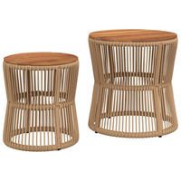 GARTEN-BEISTELLTISCHE 2 Stk. Mit Holzplatte Beige Poly Rattan - Beige, Kunststoff (50/50/50cm) - vidaXL