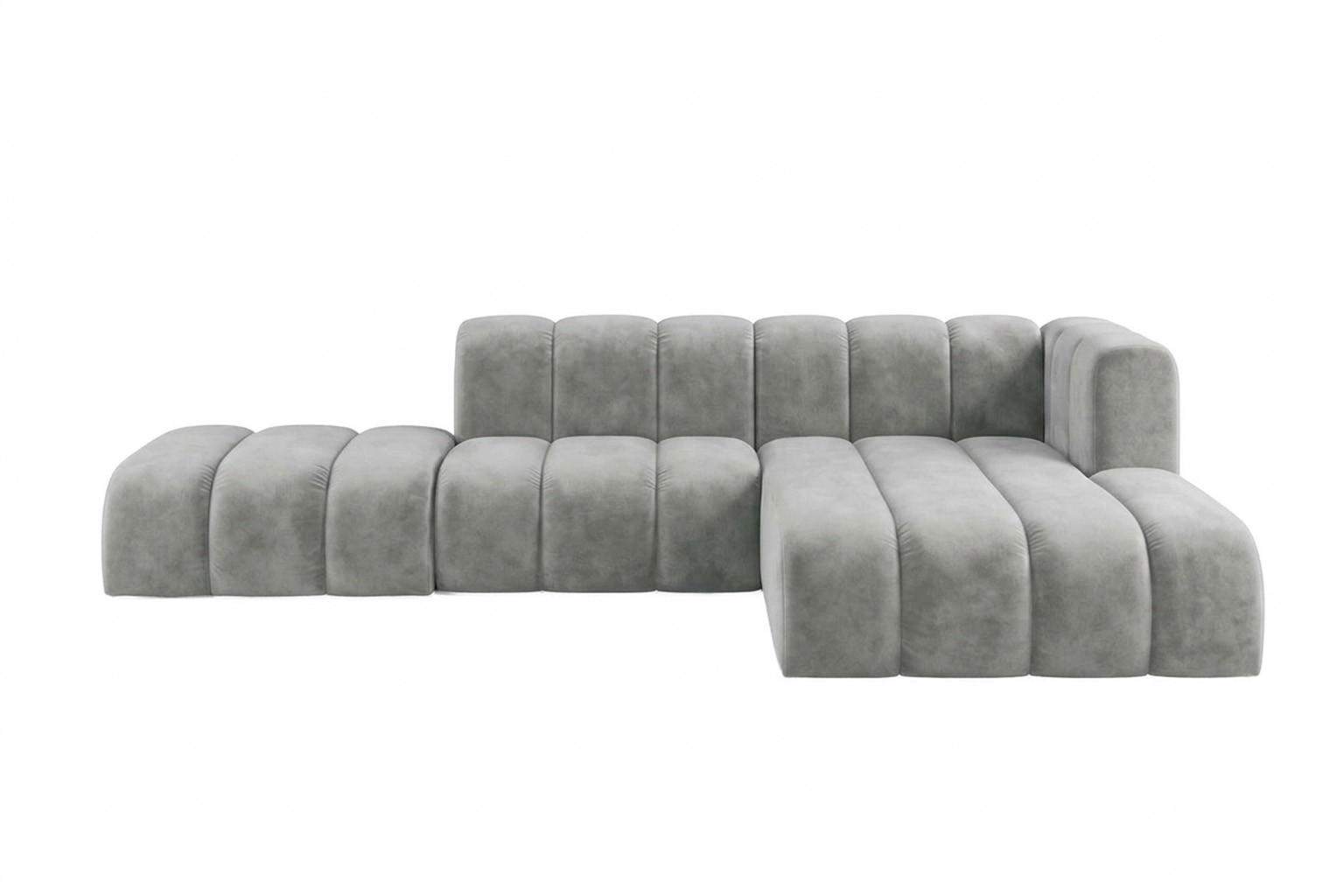 ECKSOFA Modulares In L-Form Mit Hocker, Velvet-Stoff Riviera, Grau, Rechts, GRAND Mini - Grau, Holz (295/179cm) - Kaiser Möbel
