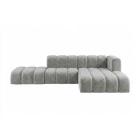 ECKSOFA Modulares In L-Form Mit Hocker, Velvet-Stoff Riviera, Grau, Rechts, GRAND Mini - Grau, Holz (295/179cm) - Kaiser Möbel