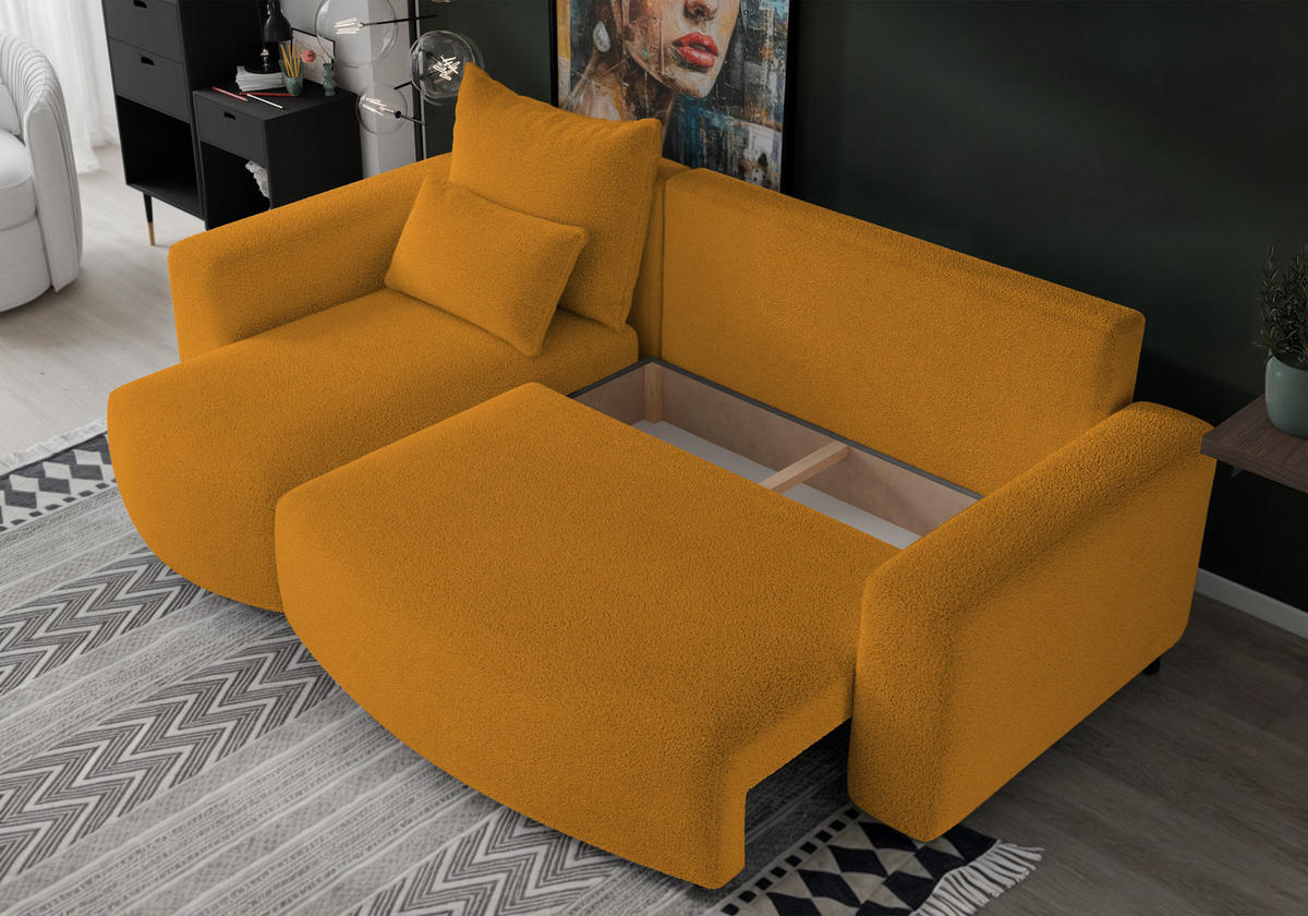 ECKSOFA Travis mit Bettkasten und Schlaffunktion, L-Form, Boucle, Universal - Honig, Holzwerkstoff (248/148cm) - 4ALL HOME
