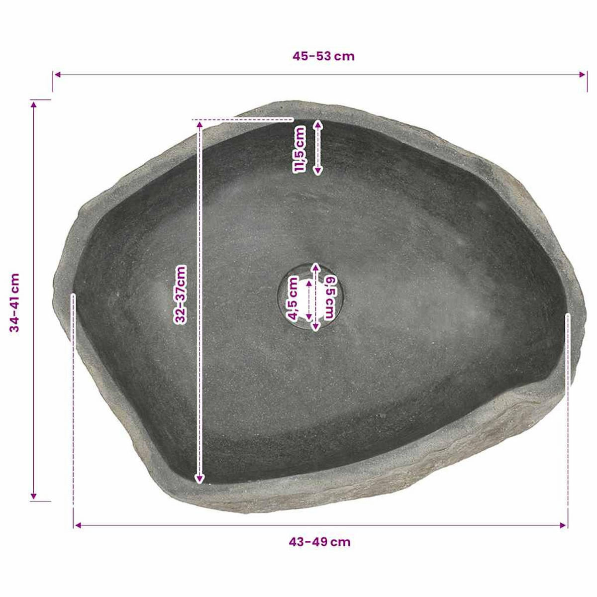WASCHBECKEN Landis 53/41/15 cm - Anthrazit, Stein (53/15/41cm) - Nettlife