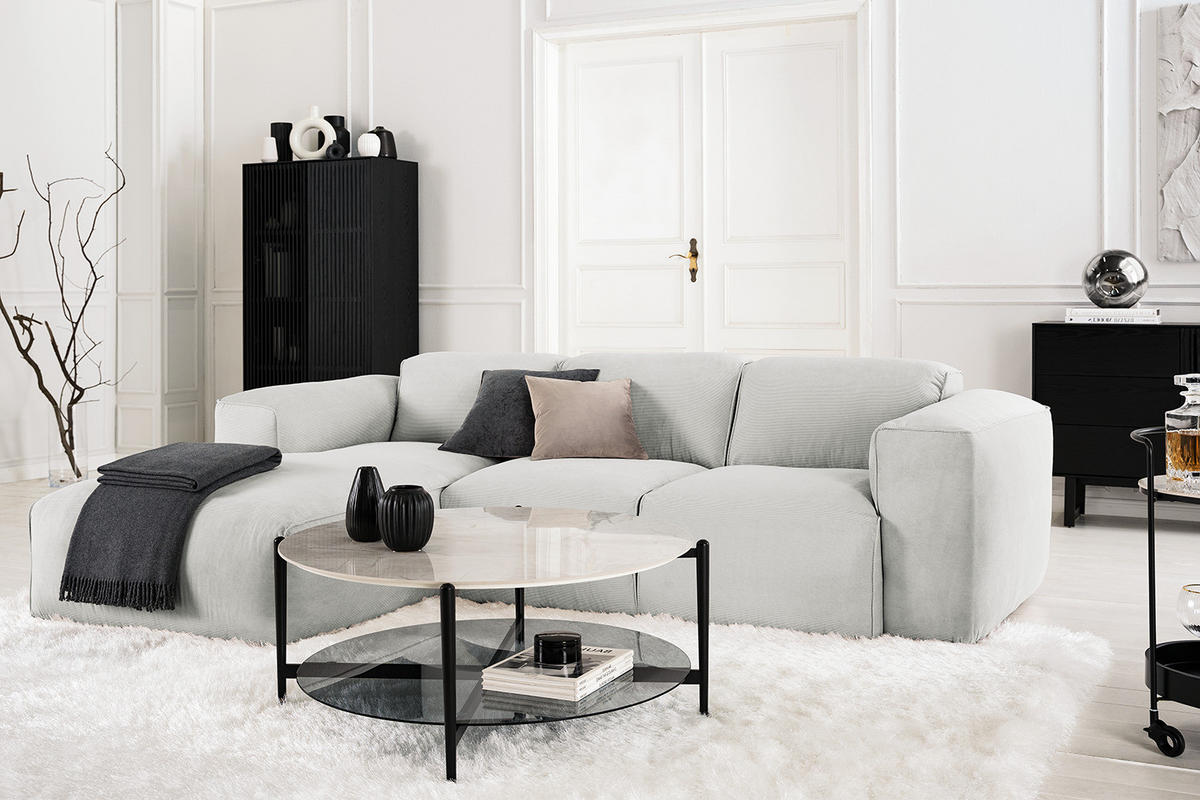 3-SITZER ECKSOFA mit Longchair - Schwarz/Grau, Kunststoff/Textil (251/173cm) - home24