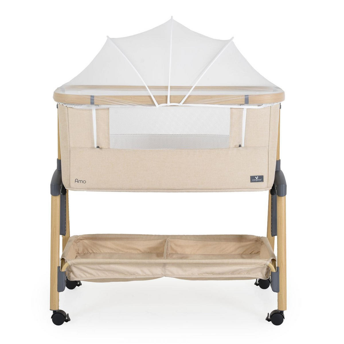 BEISTELLBETT Amo beige 80 x 48 cm, 7 Höhenpositionen, Anti-Reflux, Moskitonetz, Matratze - Beige, Metall (48/80cm) - Cangaroo
