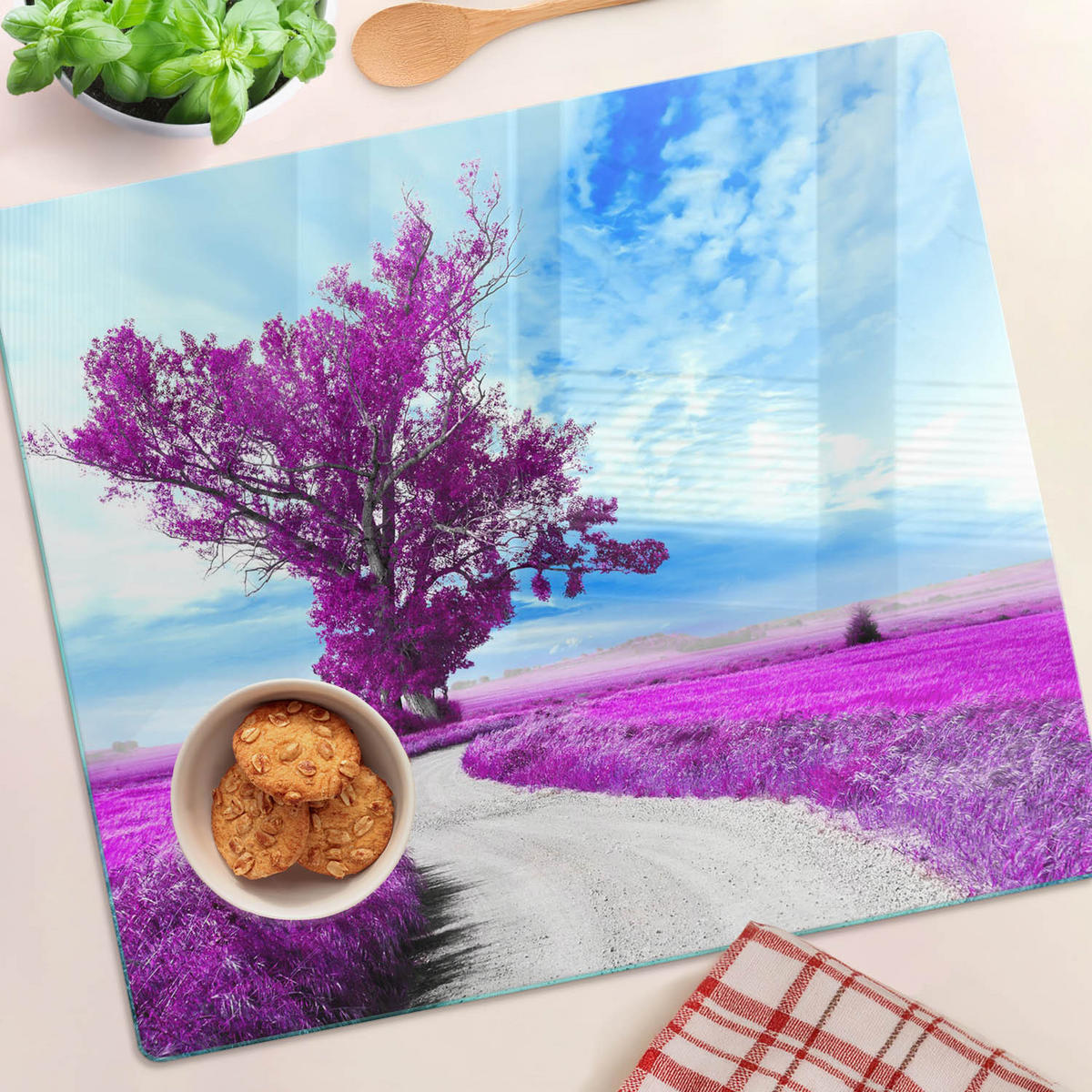 GLASPLATTE 60x52 cm Baum und Weg - Lila, Glas (60/0.4/52cm) - TULUP
