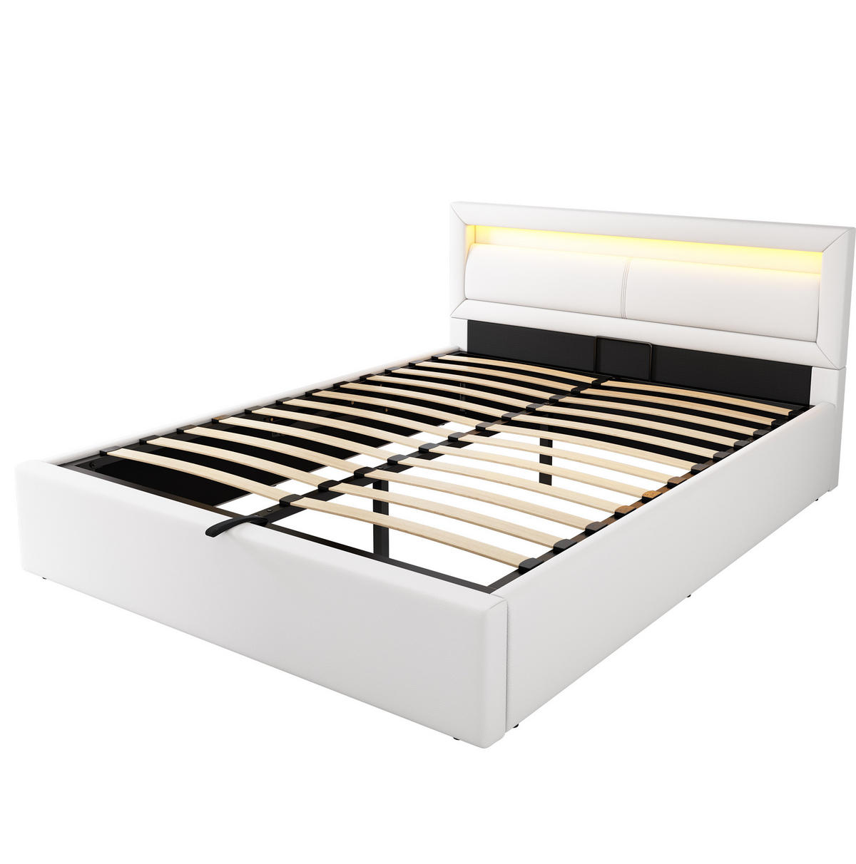 POLSTERBETT aus PU 140x200 cm in Weiß mit LED-Beleuchtung & Stauraum - Weiß, Leder (140/200cm) - Modfu