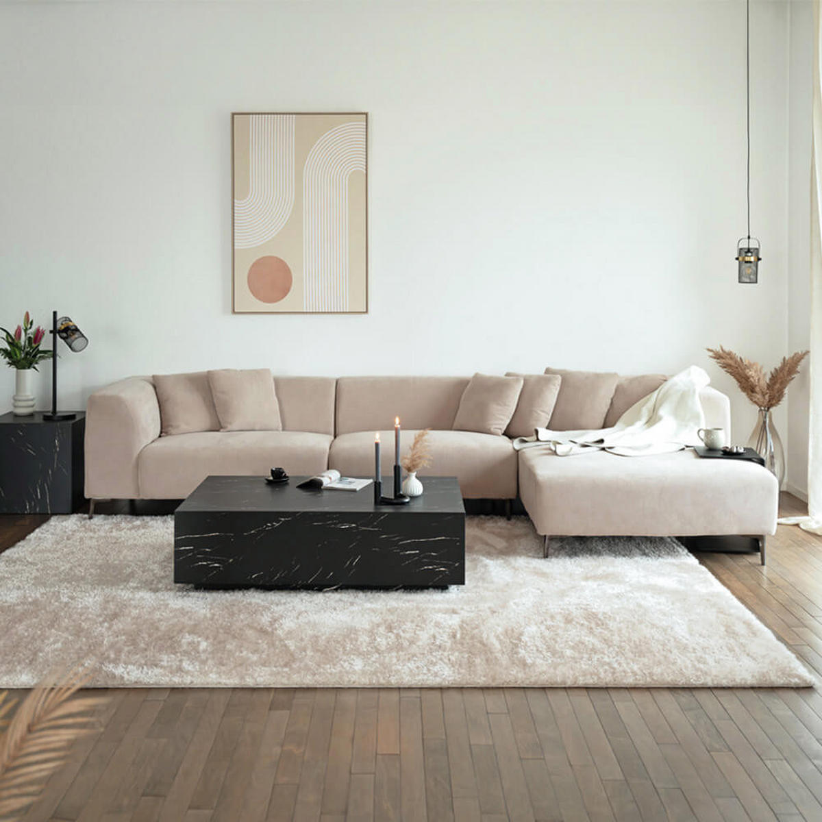 ECKSOFA TORINO - Seitenauslage: Rechts - Beige, Kunststoff (344/178cm) - Home Deluxe