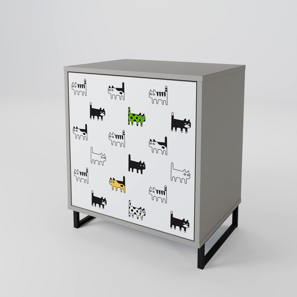 SIDEBOARD CATS COMPILATION, Grau, 57,5x42x70,5 cm, Schwarze Metall-Sternfüße - Multicolor/Schwarz, Holzwerkstoff/Metall (57.5/70.5/42cm) - SpaceRebels