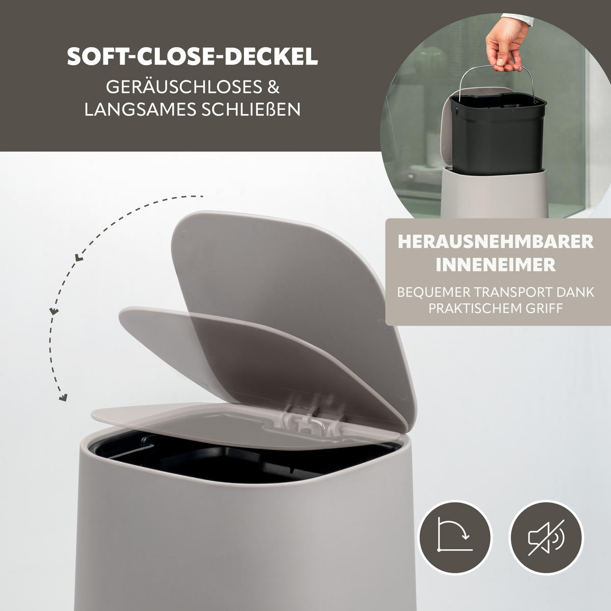 BAD-ACCESSOIRES-SET VALONA 5tlg., taupe, Kunststoff - Taupe, Kunststoff (21/25.5/21cm) - eluno