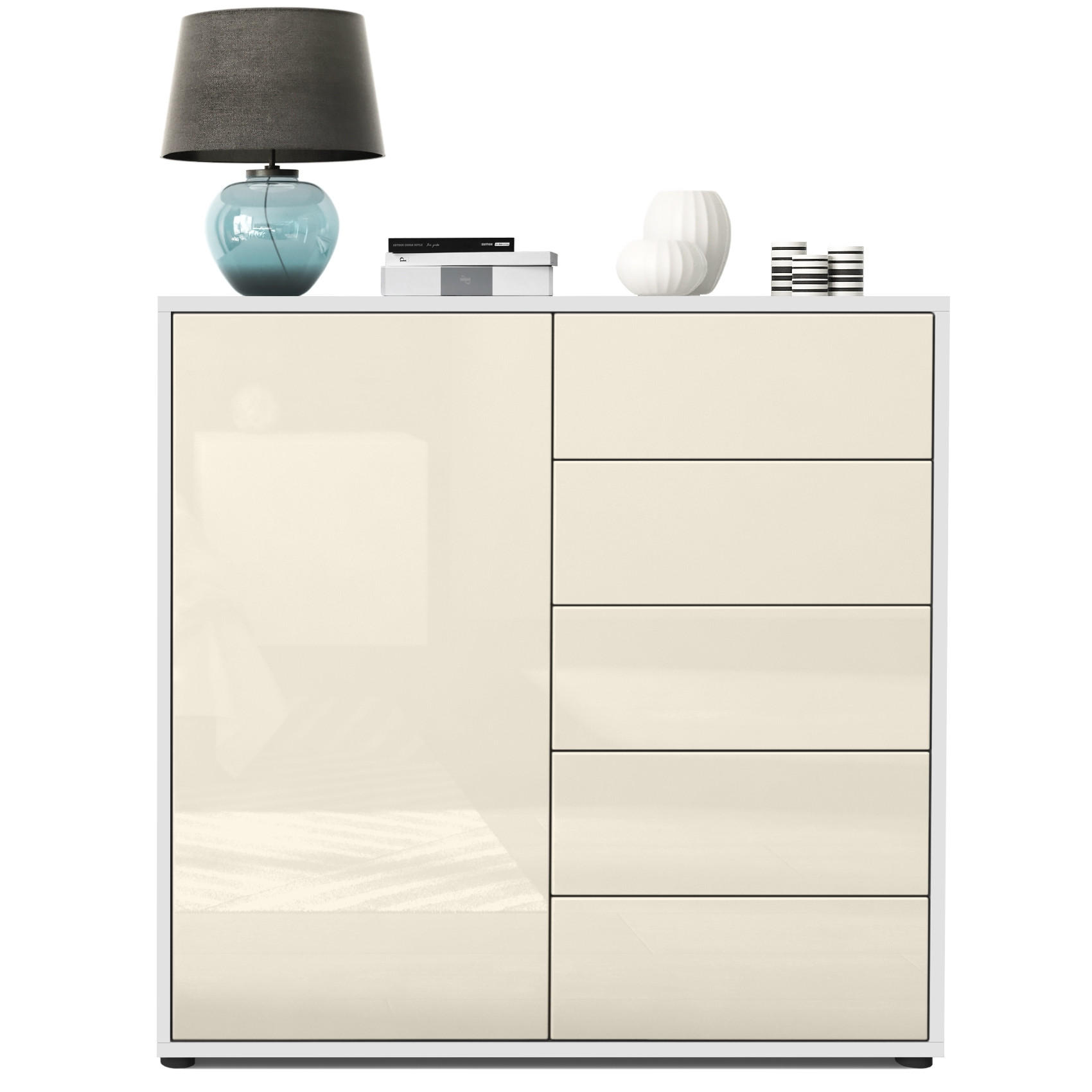 KOMMODE Ben Front in Creme Hochglanz - Creme, Holzwerkstoff (79/74/36cm) - Vladon