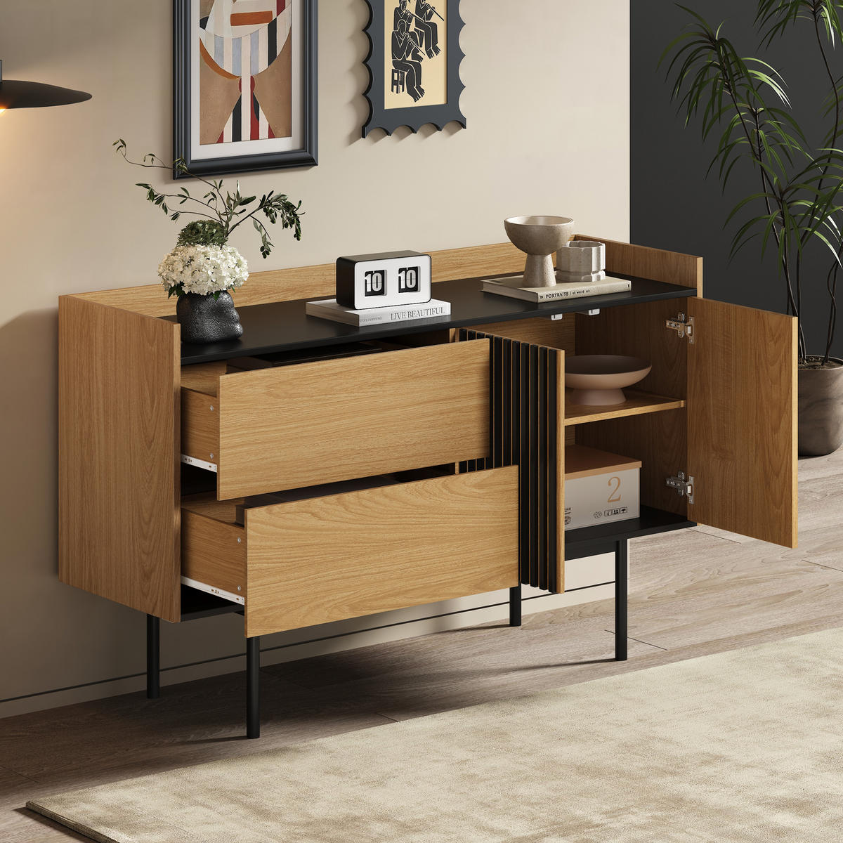 SIDEBOARD - und Schwarzholz 130/40/80.5 cm - Braun, Holzwerkstoff (40/80.5/130cm) - Urban Meuble