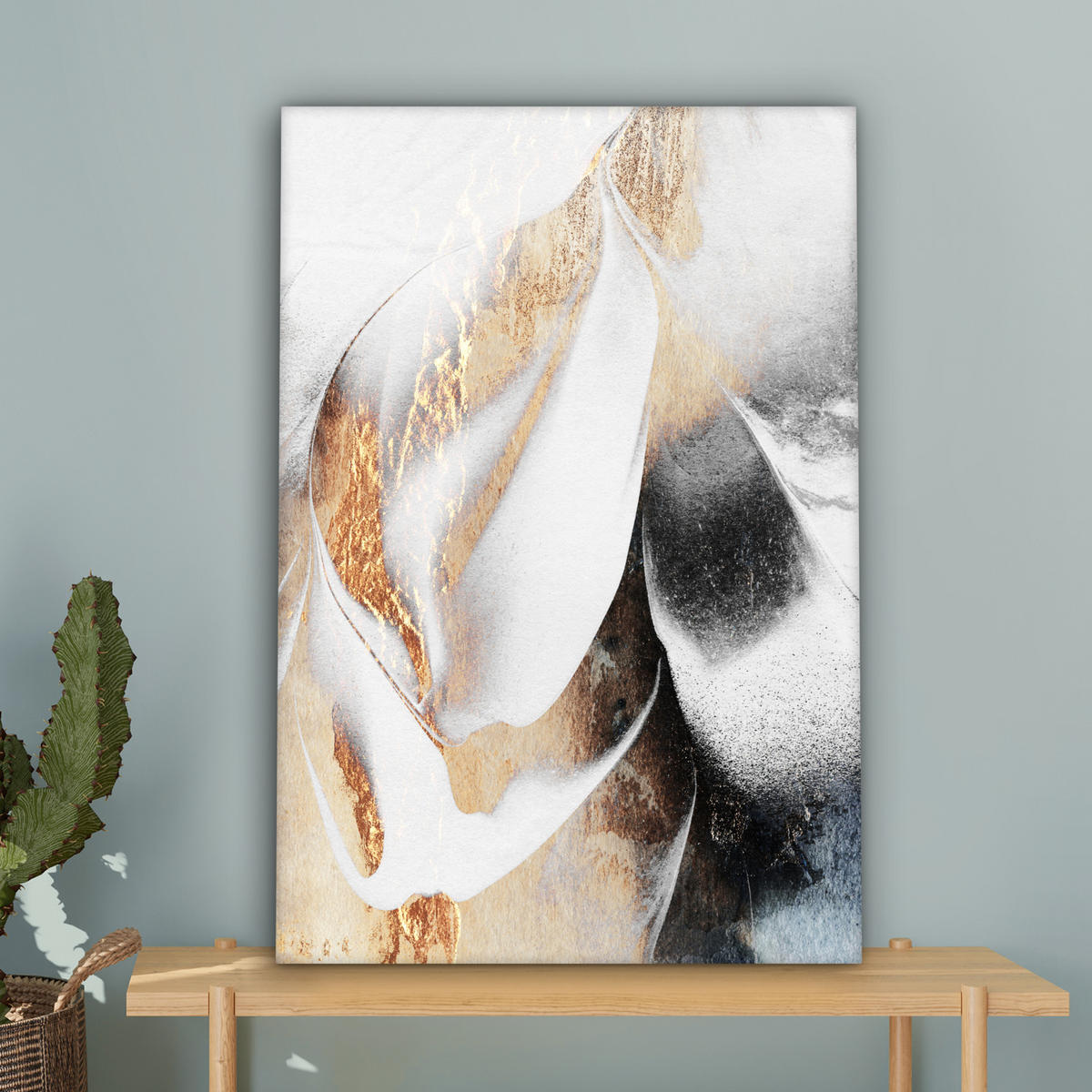 LEINWANDBILD Luxus - Abstrakt - Gold - Weiß 40x60 cm - Goldfarben, Textil (40/60cm) - MuchoWow