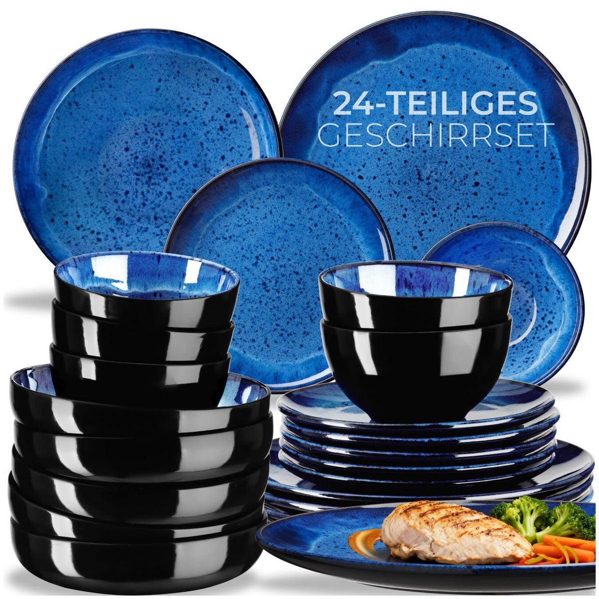 TAFELSERVICE Mare, ineinander stapelbar, blau - Blau, Keramik (26.5/2.5/26.5cm) - tectake