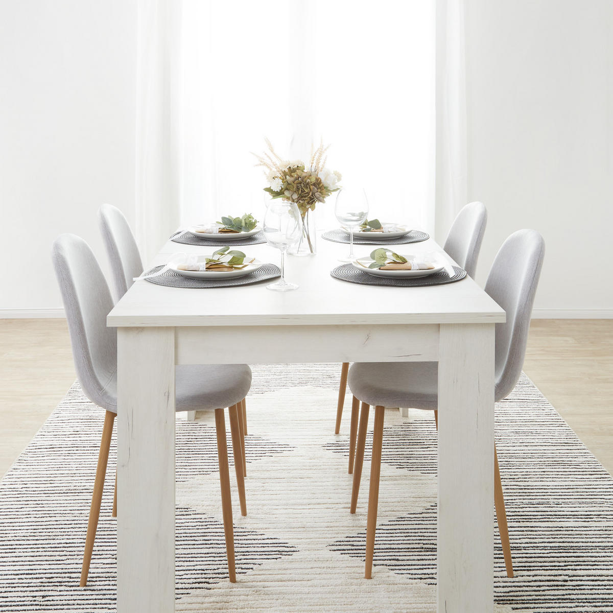 TISCHGRUPPE ausziehbar weiß 160-200/90 cm mit 4 Stühlen - Weiß/Grau, Holz/Textil (160/88/90cm) - Homestyle4u