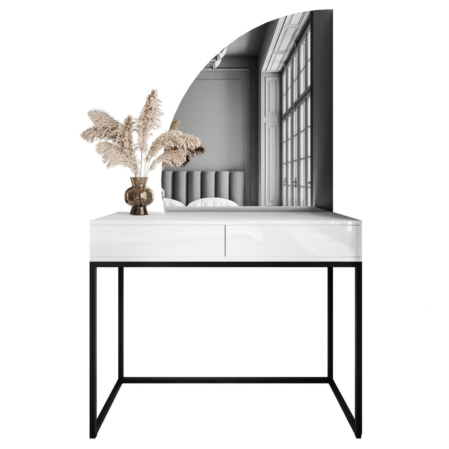 Lookway Schminktisch Weiß Hochglanz, Schwarz 100x176x42 cm