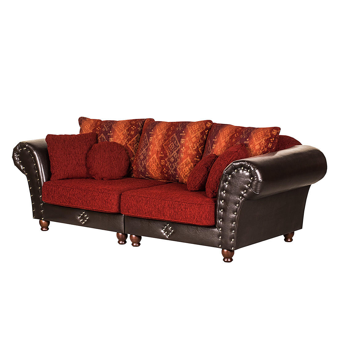 BIGSOFA - Kunstleder / Webstoff, Dunkelbraun / Rot - Dunkelbraun, Kunststoff (250/83/96cm) - home24