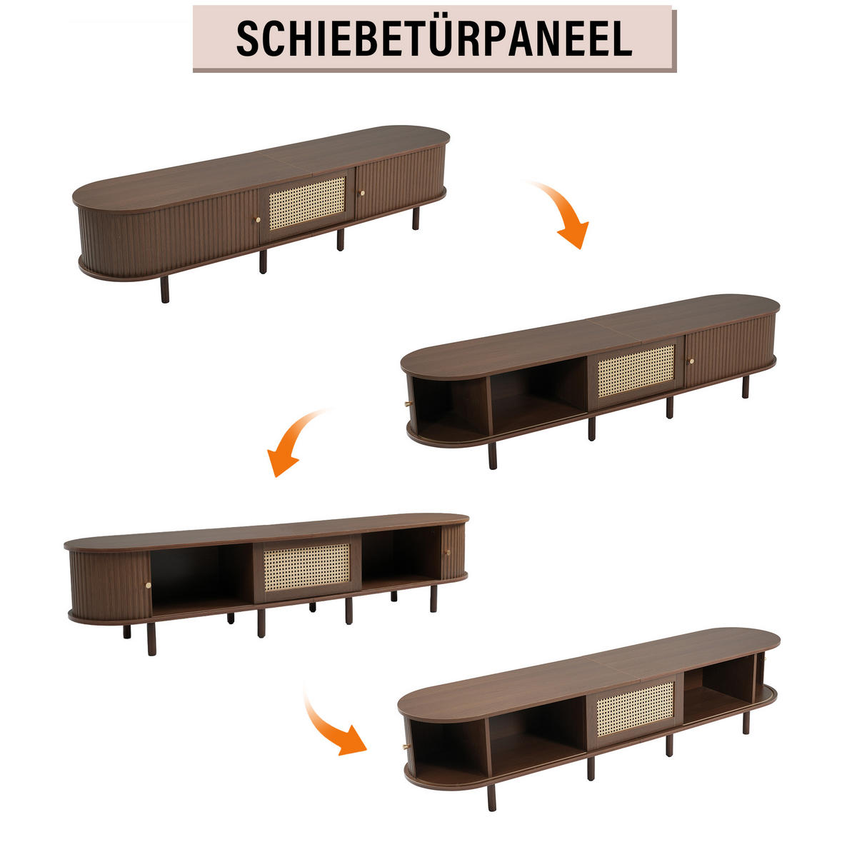 TV-SCHRANK 180/40/40 cm Nussbaum dunkel Rattan mit 1 Schublade und 2 Türen - Nussbaumfarben, Holz/Holzwerkstoff (180/40/40cm) - Oxeza