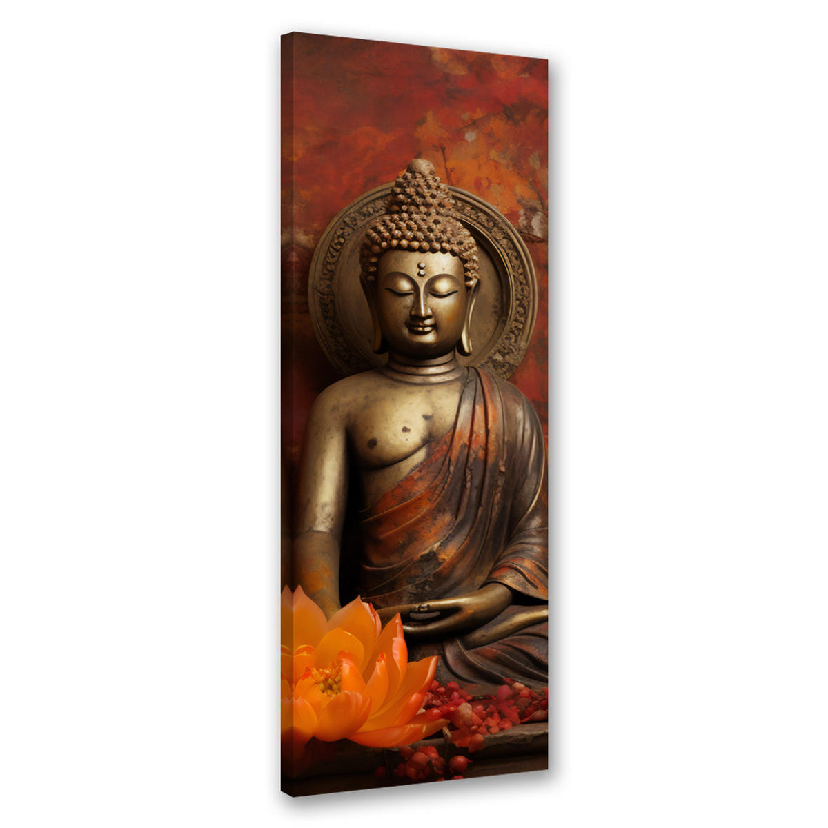 WANDBILD meditierender buddha und blumen - Braun, Textil (30/90cm) - Feeby