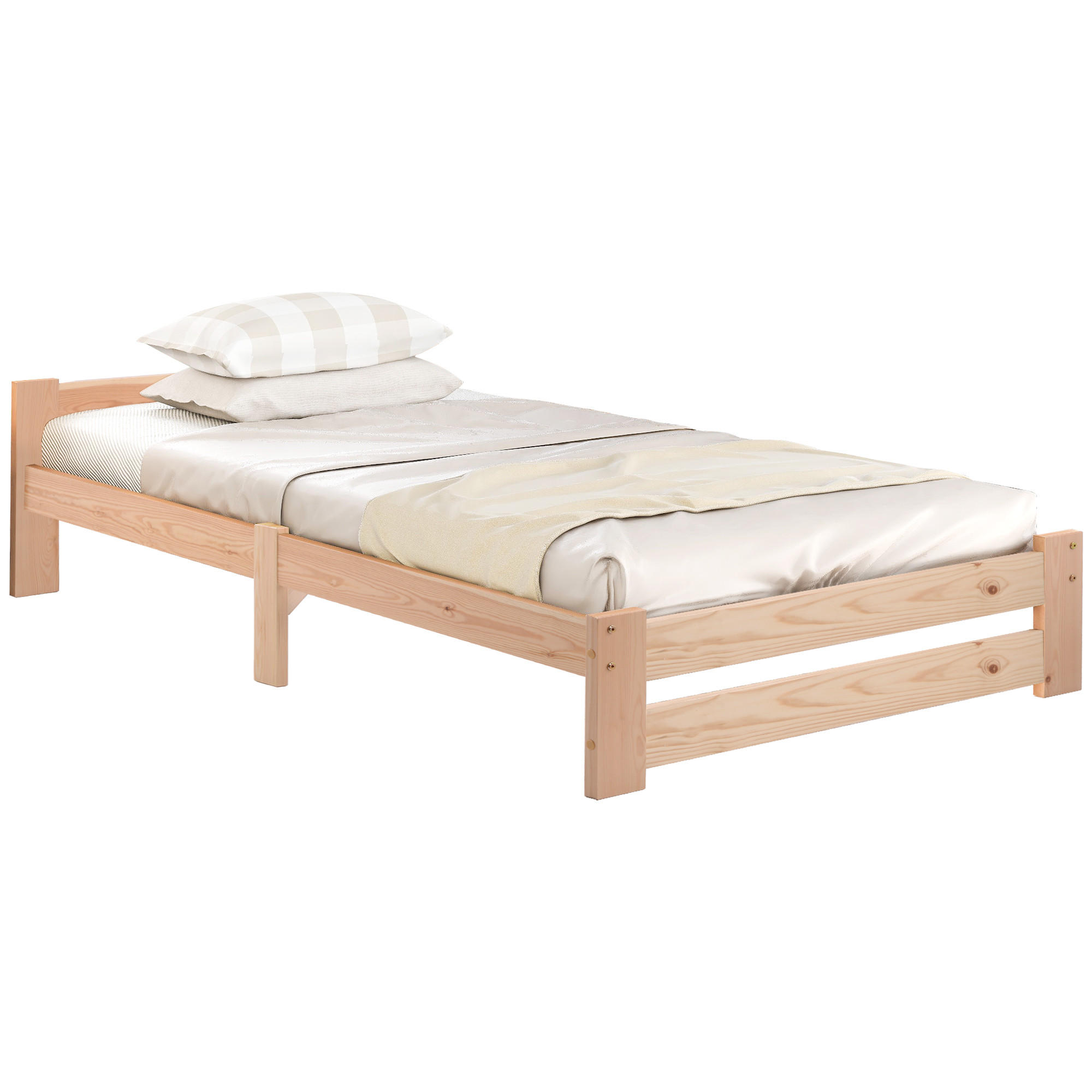 BETT 90/200 cm Natur aus Kiefer mit Kopfteil und Lattenrost - Naturfarben, Holz (90/200cm) - OKWISH
