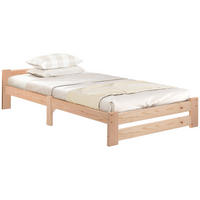 BETT 90/200 cm Natur aus Kiefer mit Kopfteil und Lattenrost - Naturfarben, Holz (90/200cm) - OKWISH