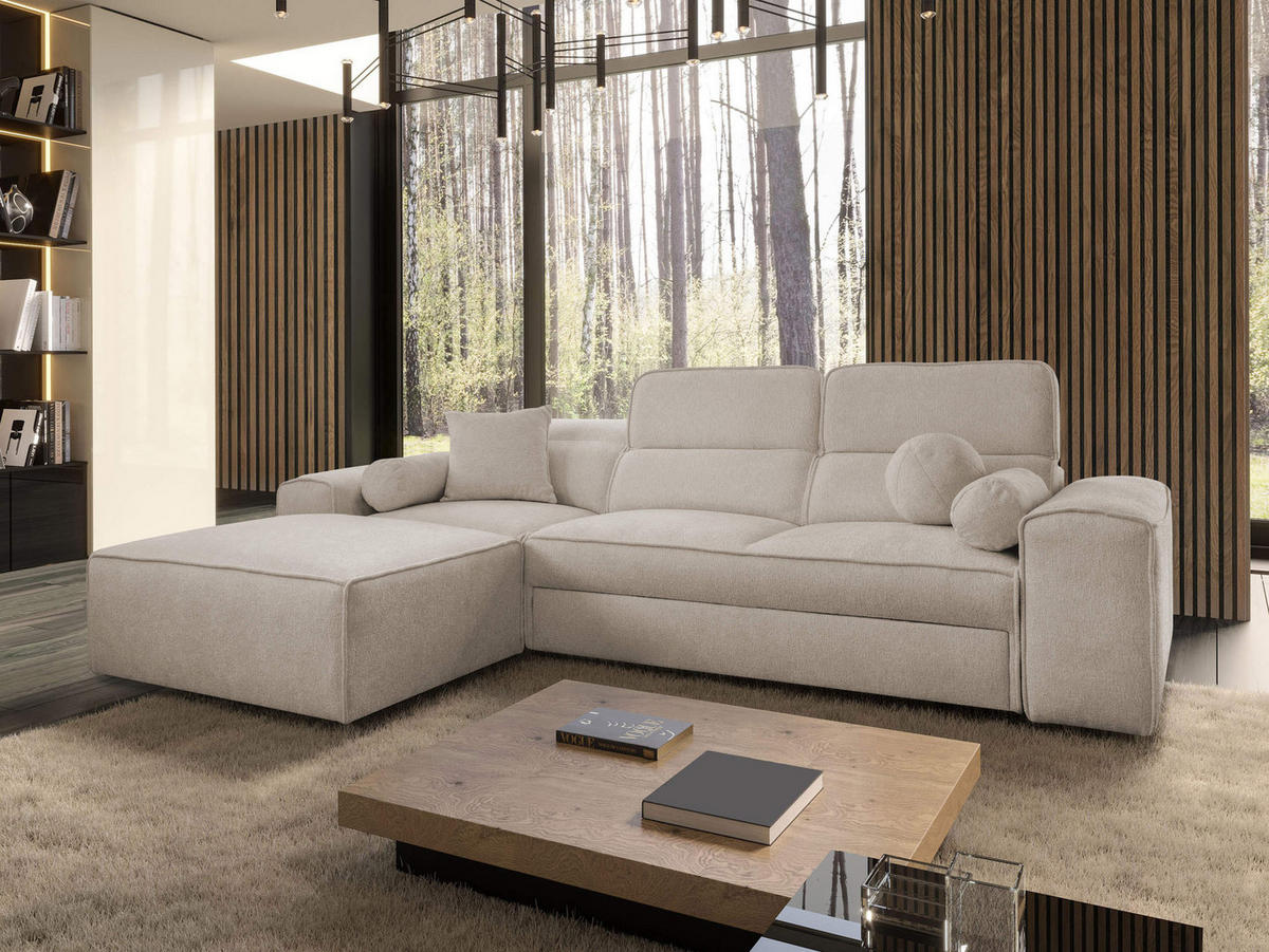 ECKSCHLAFSOFA Vito I, Seite: Links - Hellbraun, Holz/Textil (276/187cm) - MIRJAN24