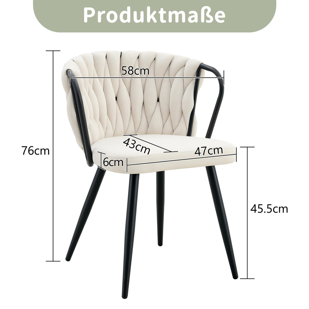 ARMLEHNSTUHL-SET DE-36765 2 Stück mit geflochtener Rückenlehne Beige - Beige, Metall (58/76/43cm) - ComfortXL