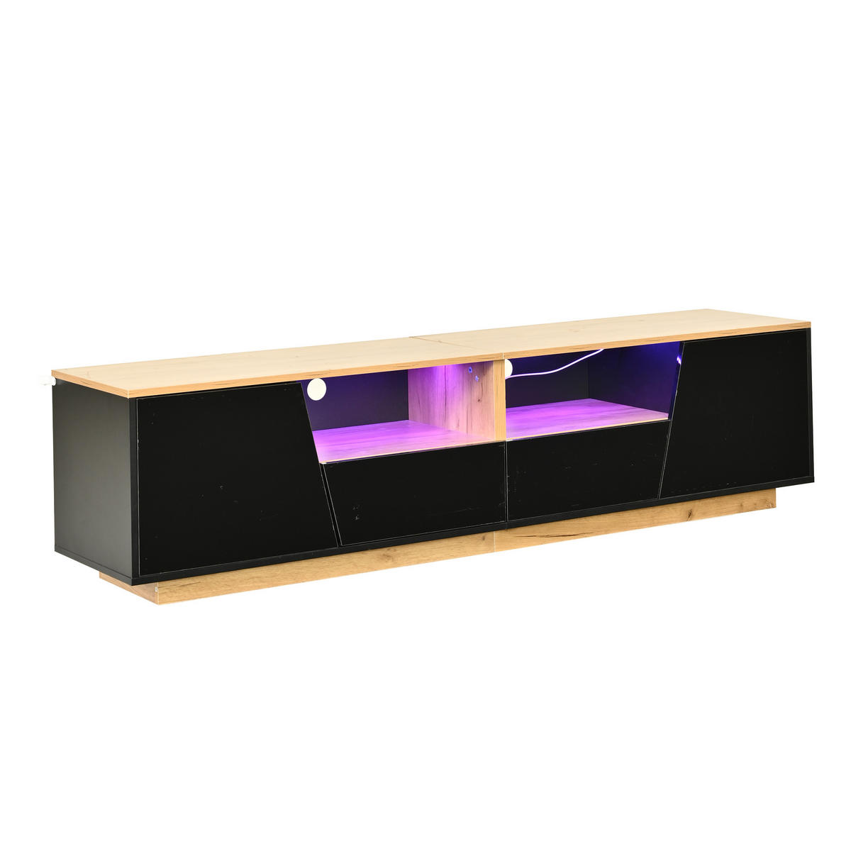 TV-SCHRANK LED Schwarz Holz 2 Schubladen 2 Türen 75 Zoll 180cm - Schwarz, Holzwerkstoff (180/46/40cm) - FLIEKS