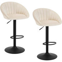 BARHOCKER 2er Set mit Rückenlehne, Samt, Beige - Beige/Schwarz, Textil/Metall (53/83/45cm) - Woltu