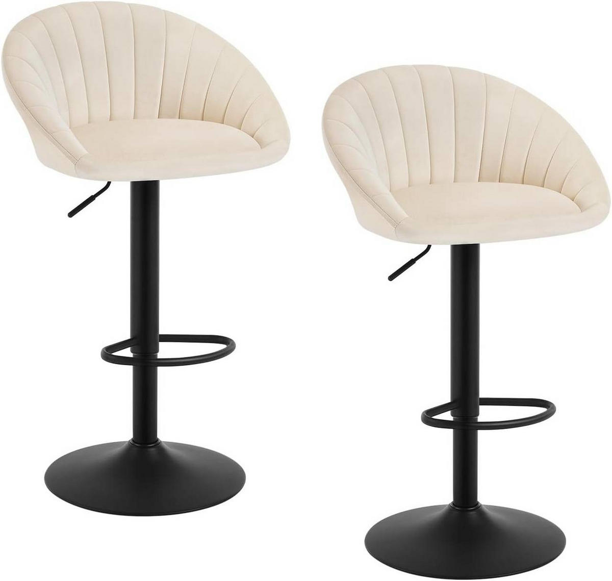 BARHOCKER 2er Set mit Rückenlehne, Samt, Beige - Beige/Schwarz, Textil/Metall (53/83/45cm) - Woltu