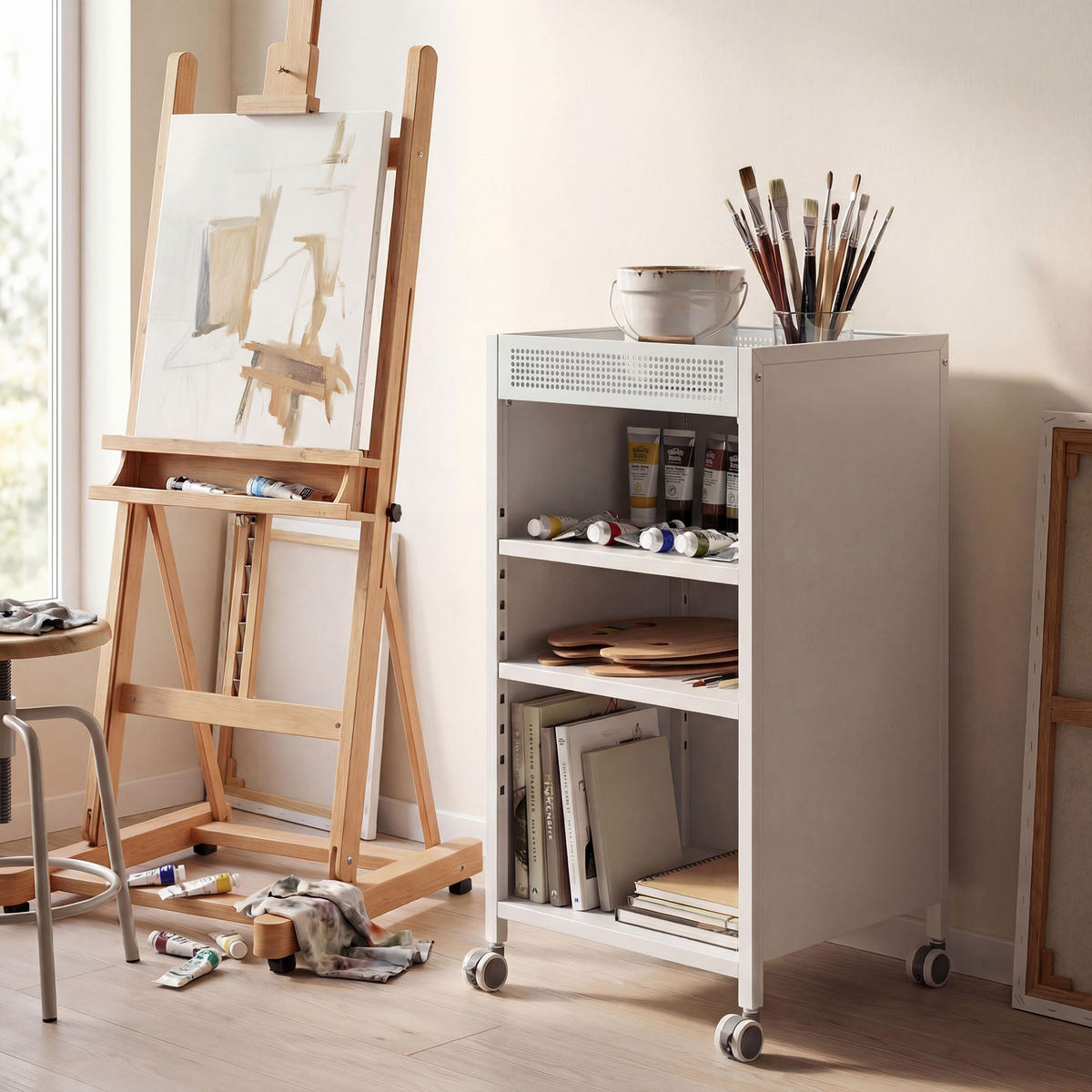 BÜCHERREGAL Metall Kunststoff Weiß - Weiß, Metall (34/69.5/35cm) - HOMCOM