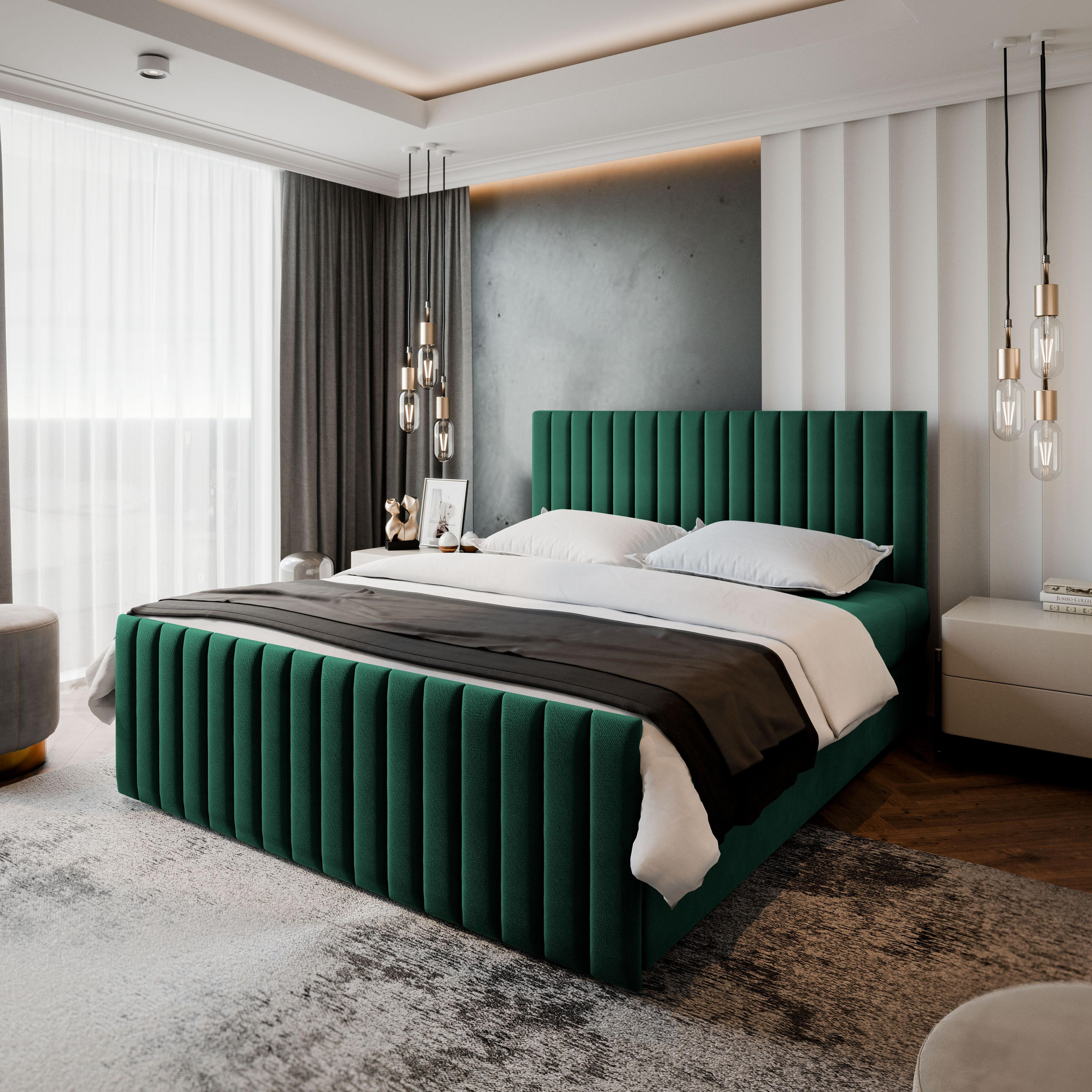 BOXBETT ARION 180x200 cm mit Matratze und Topper, H2+H3 - Grün - Grün, Holz (180/200cm) - MASSENO