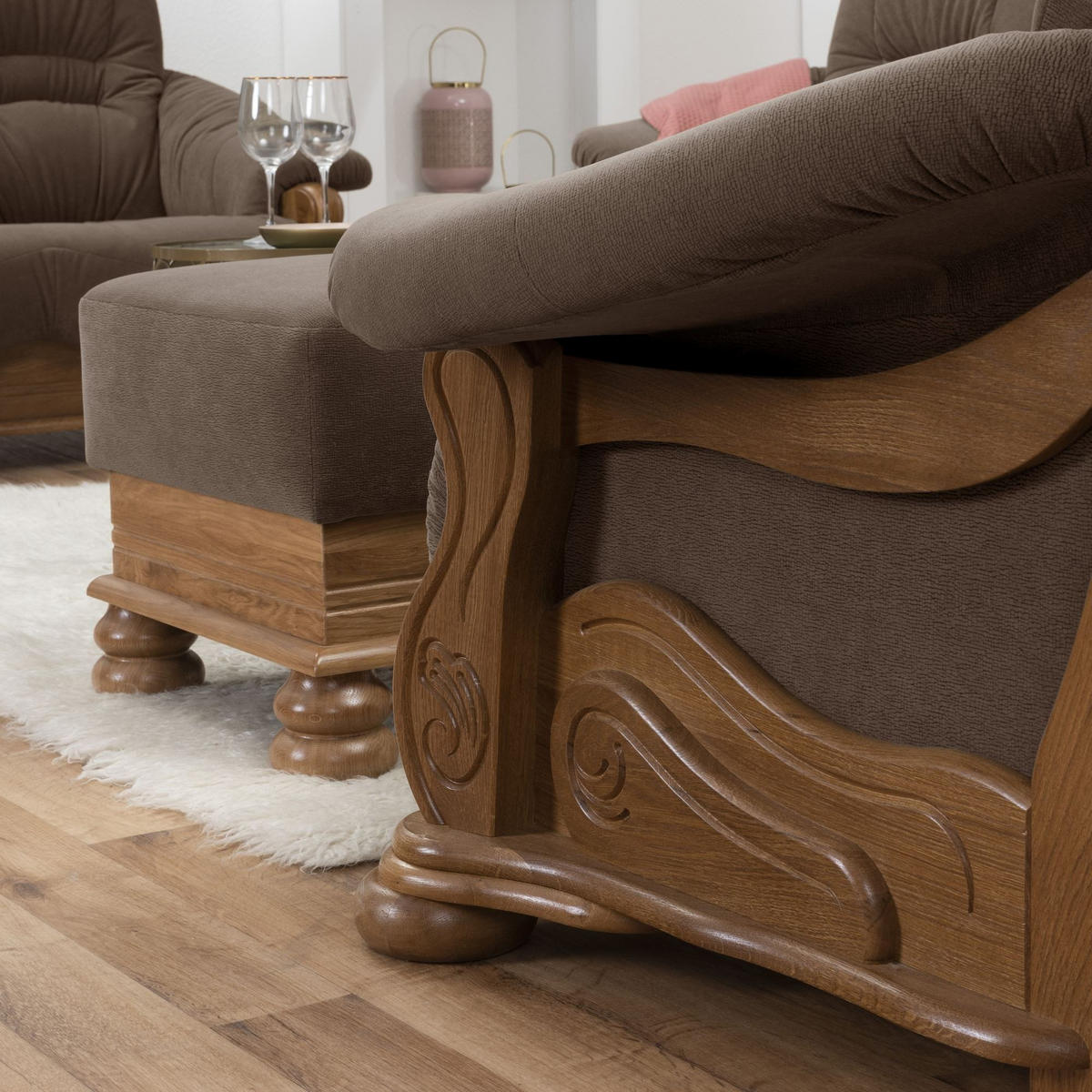 HOCKER Katlin Bezug Flockstoff Eiche rustikal P43 / braun - Braun, Kunststoff (53/45/53cm) - 58aufmkessel